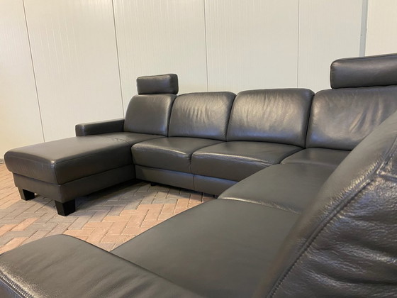 Image 1 of Schönes Echtes Leder Schwarzes U-förmiges Sofa