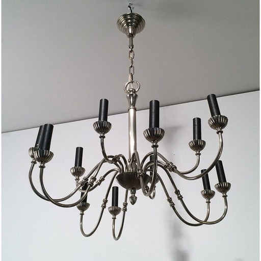 Lustre vintage français en métal argenté, 1940