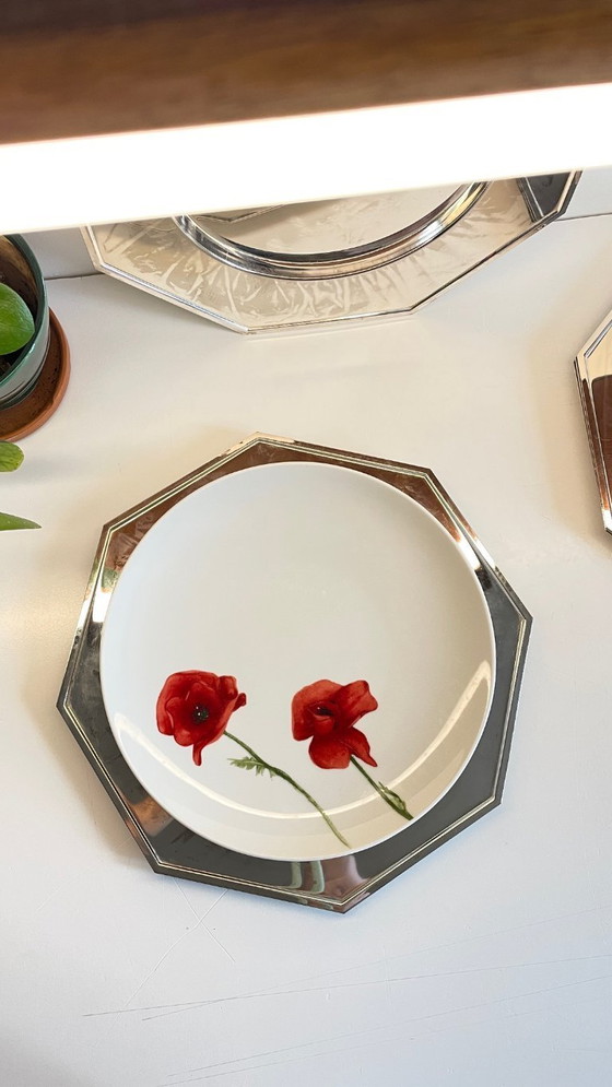 Image 1 of Set van 6 vintage zilveren metalen borden