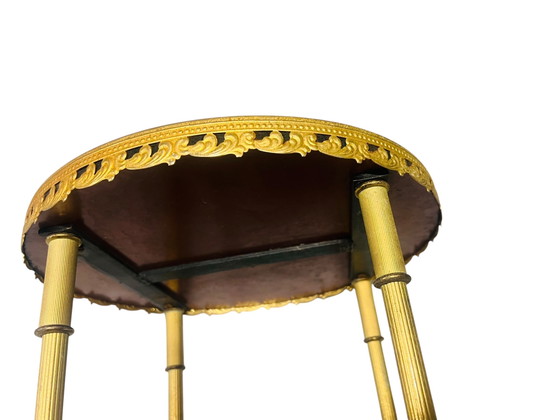 Image 1 of Vintage messing bijzettafeltjes plantentafeltjes met hout jaren 60