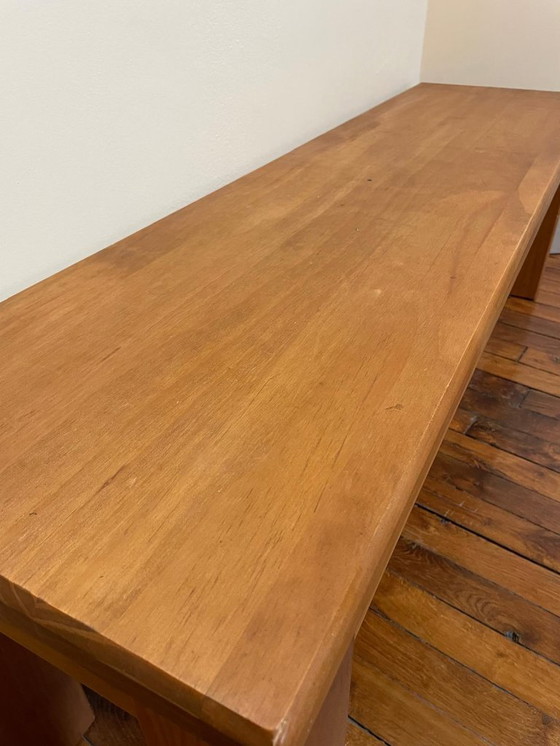 Image 1 of Massief grenen bank, honingkleurige wasafwerking, 140x38x45 cm, vintage eetkamerbank