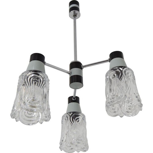 Lampadario vintage in metallo cromato e vetro laccato di Drukov, Cecoslovacchia, 1960