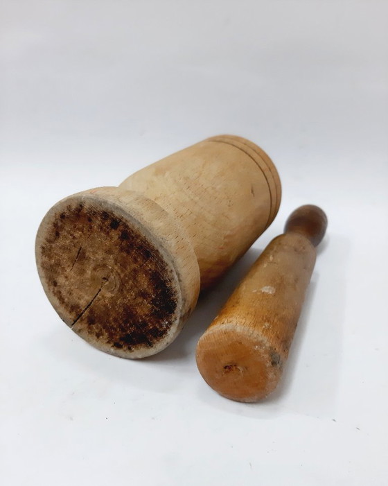 Image 1 of Mortier et pilon en bois vintage