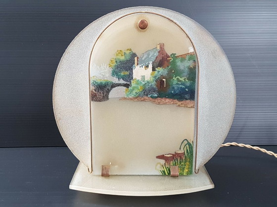 Image 1 of Vintage tafellamp in de vorm van een toverlantaarn uit de jaren 40, 50 of 1940.