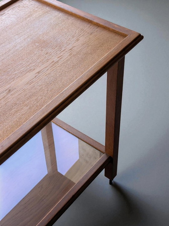 Image 1 of Carrello di servizio vintage in legno, tavolino laterale con ruote degli anni '60/'70 in stile scandinavo, solido carrel