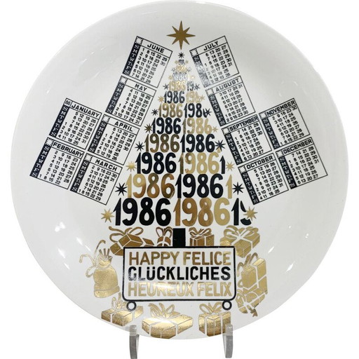 Assiette de calendrier en porcelaine de Piero Fornasetti, 1986