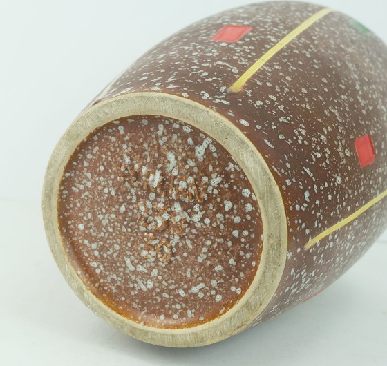 Image 1 of west german 1950s VASE scheurich model 239-30 drip glaze and colorful abstract decor mid century ceramics