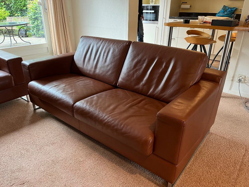 Leolux Cuno Designsofa – cognacfarbenes Ledersofa, 2,5-Sitzer