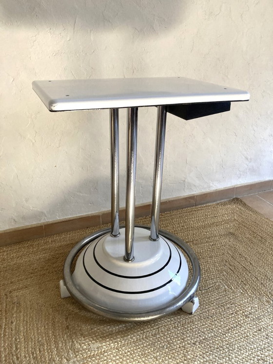 Image 1 of Antique cast iron and enameled metal table, ca. 1950