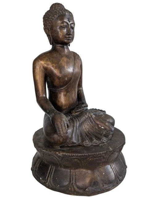 Antique 19th Century Bronze Thai Shan Buddha – 35cm – 3kg – Ritual Sealed – Sculpture (photo 2 of 10)