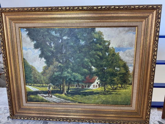 André Carlier – Pintura al óleo original – Paisaje rural – 1947 – Pinturas y dibujos, Other (photo 3 of 5)