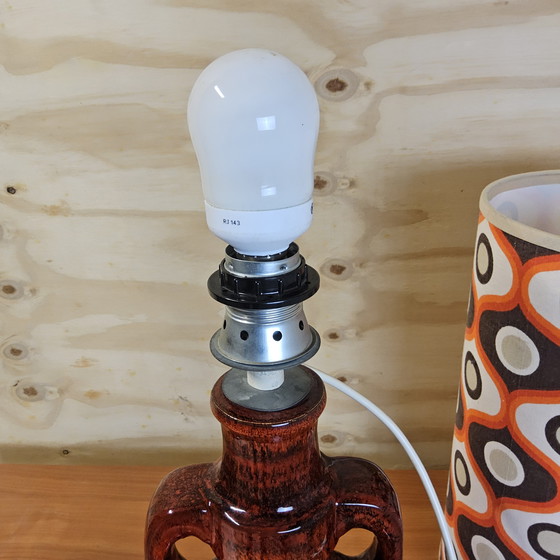 Image 1 of Lampe de table Fat Lava en céramique (70s) Lampe Scheurich West Germany (1970) abat-jour à motifs