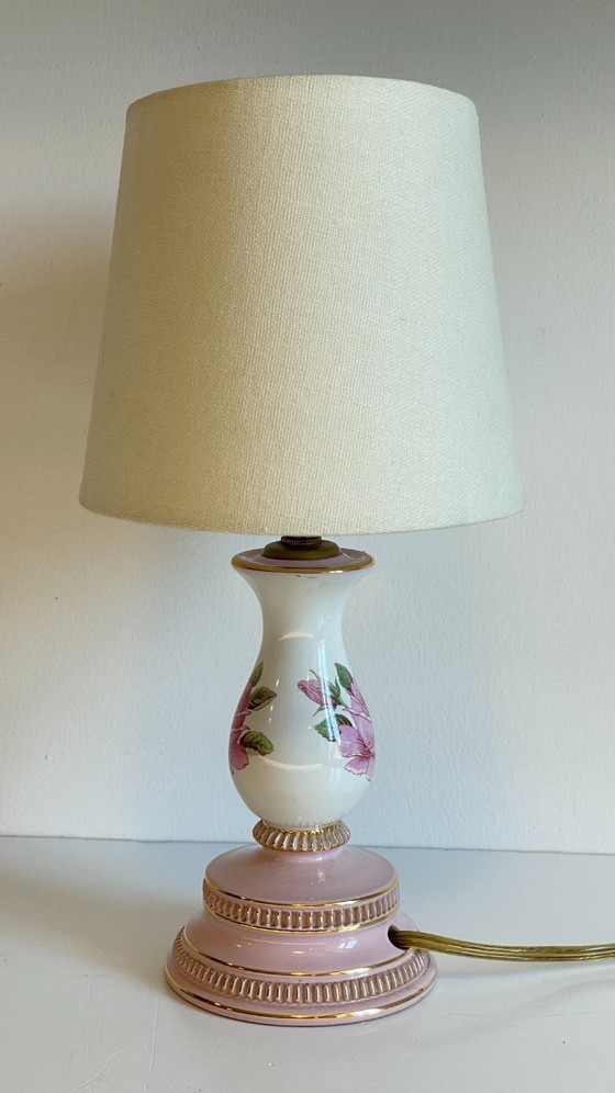 Image 1 of Ceramic Lamp, Italy, Roses and Gold