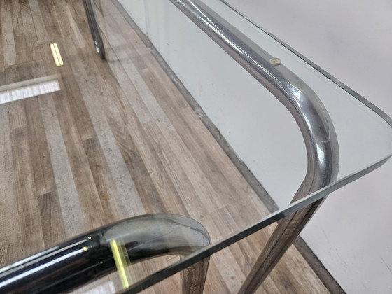 Image 1 of 1970s Bauhaus table in chromed tubular steel and glass