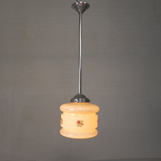 Image 1 of Art Deco pendant lamp with beige glass shade, 1930s