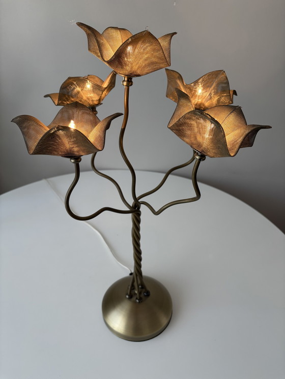 Image 1 of Lampe à fleurs de style Maison Jansen des années 1980 par Van De Heg - Hollywood Regency