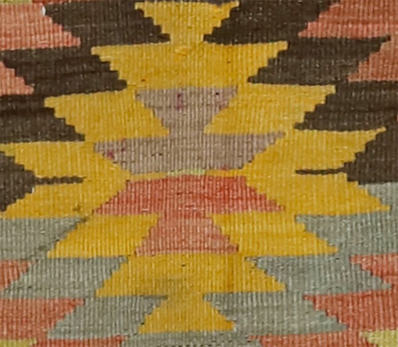 Tappeto Kilim Usak anatolico vintage 294x163 cm – Tessuto a mano in lana con motivo a zigzag colorato (photo 3 of 10)