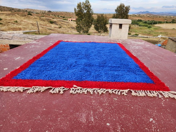 Image 1 of Bold Blue Moroccan Rug 250x180 cm – Handmade Berber Wool Rug – Contemporary Beni Ourain Carpet – Modern Statement Area Rug