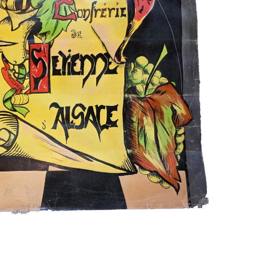 Image 1 of Old painted wine poster Alsace, mid-20th century