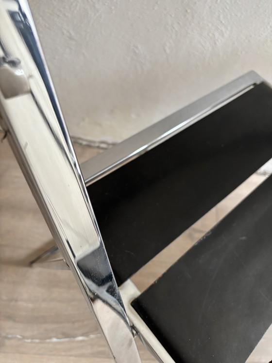 Image 1 of 2x Vintage Lubke Klapstoel Leer Chroom 1970