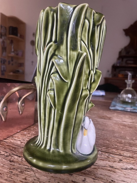 Image 1 of Vintage SylvaC Swan & Bulrush Vase - Model 4375 - Made in England
