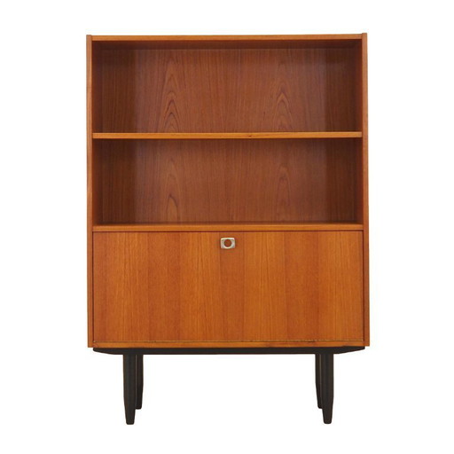 Libreria danese impiallacciata in teak con bancone bar e ripiani regolabili, anni '70. – boekenkasten, Wood