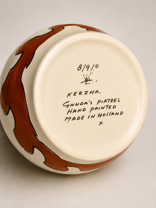 Jarra de loza Gouda vintage pintada a mano – Hecha en Holanda – 26 cm – vazen, Ceramic (photo 2 of 5)