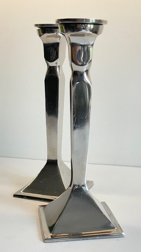 Image 1 of Coppia di candelieri vintage in fusione di alluminio cromato