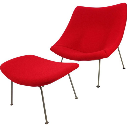 Vintage Oyster fauteuil met voetenbankje van Pierre Paulin voor Artifort, 1965