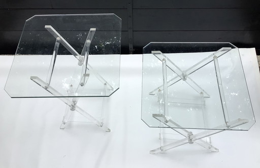 2 tables d'appoint pliantes en plexiglas et en verre, années 1970-80