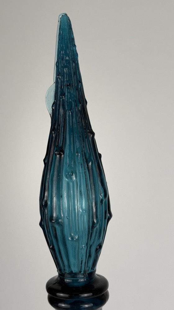 Image 1 of Vintage Empoli wax drip genie bottle with bamboo blue glass cap