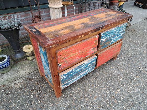 Image 1 of Kleurrijk TV Meubel, tavolino, console Gemaakt Van Sloophout Afm. 100 x 40 cm e 60 cm Hoog