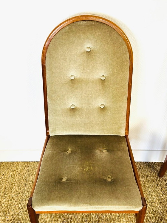 Image 1 of Set di 4 sedie da pranzo vintage in noce e velluto verde di G-Plan, 1970