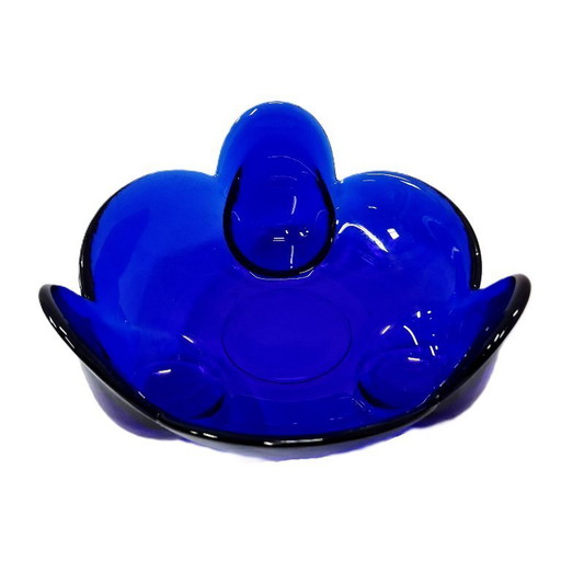 Vintage Bonbonschale aus kobaltblauem Glas – Skulpturale Eleganz in tiefem Blau