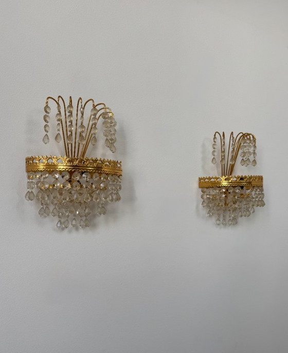 Image 1 of Paire d'appliques murales vintage, verre et laiton, Suède 1970