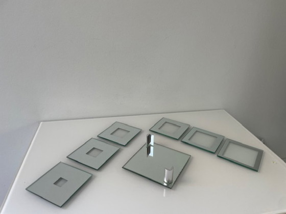 Image 1 of Vintage mirrored coaster set with holder