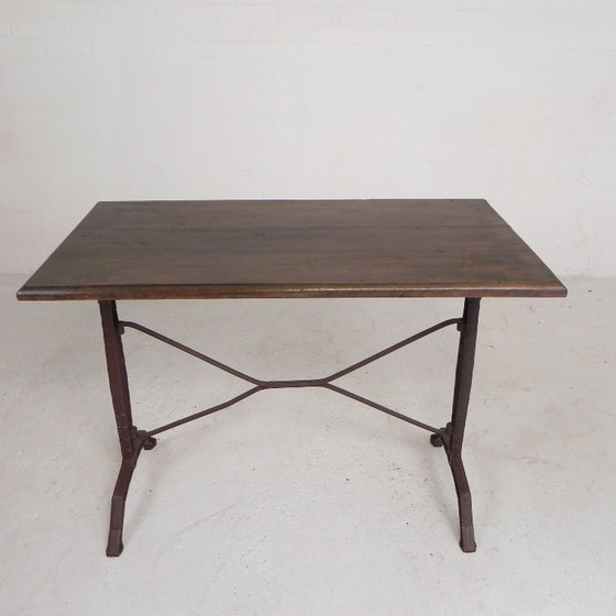 Image 1 of Bistro Table with Oak Top on Cast Iron Frame, 1930s