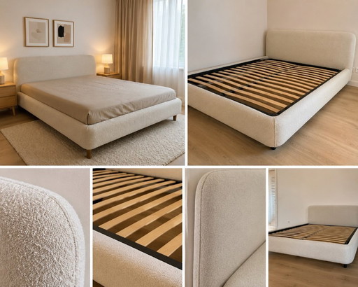 Kave Home Martina Bouclé Bettgestell 180×200 + Talo-Lattenrost