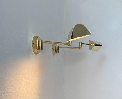 Coppia di applique vintage regolabili, ottone, Francia, 1970