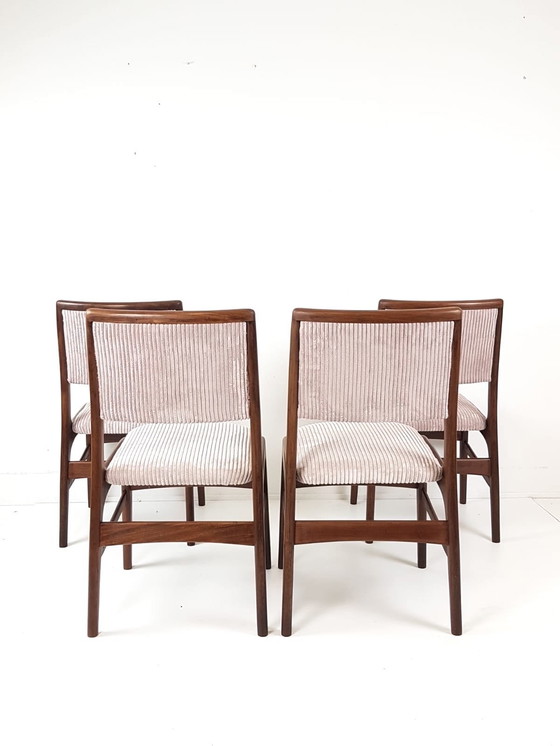 Image 1 of 4 vintage teak chairs dining table pink new upholstered