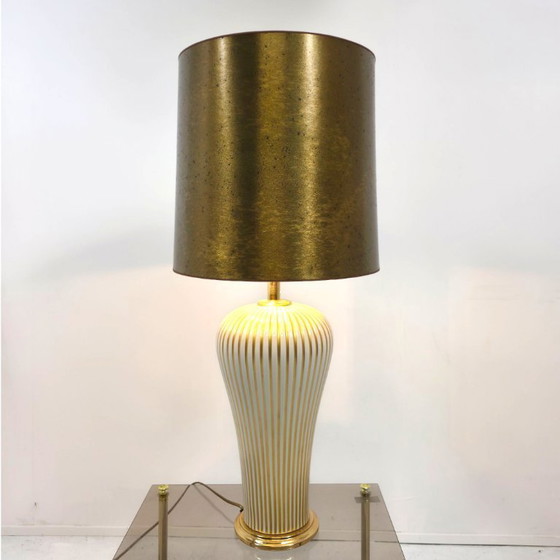 Image 1 of Mangani Italy porcelain table lamp, 1980s gold with white