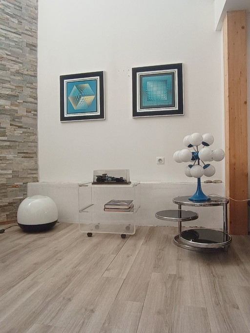 Mesa con ruedas de David Lange para Les invisibles du Marais, años 70