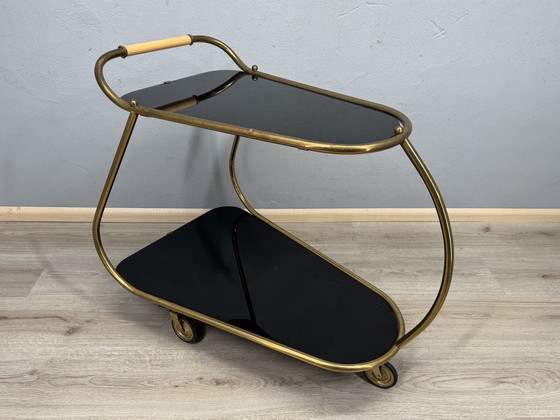Image 1 of Vintage serving trolley with smoked glass tops