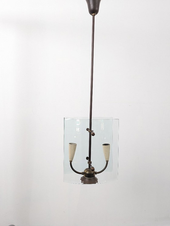 Image 1 of Lampada a sospensione in vetro curvato e ottone di Pietro Chiesa per Fontana Arte, anni '40