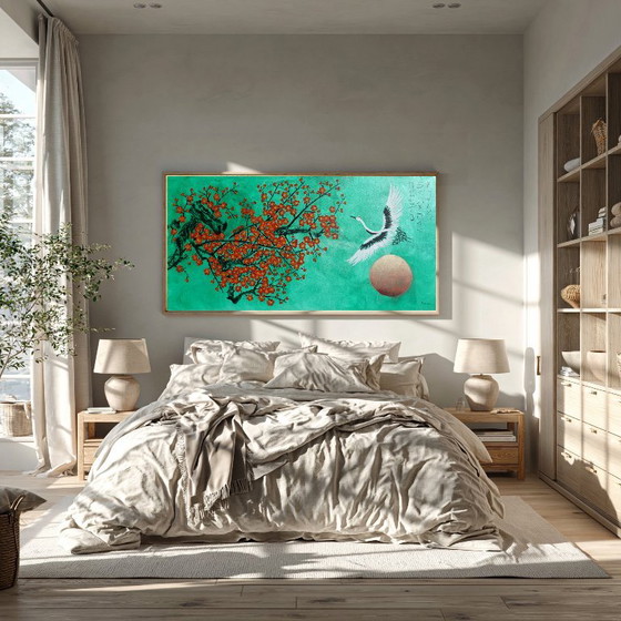 Japanse kraanvogel J510 - origineel schilderij 210cm – Schilderijen & Tekeningen, Canvas (photo 10 of 12)