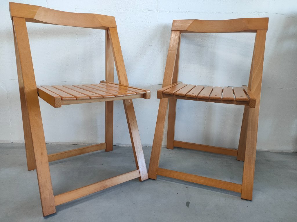 Set of 2 vintage 1960s Aldo Jacober Trieste (style) 'caned' wooden folding chairs.