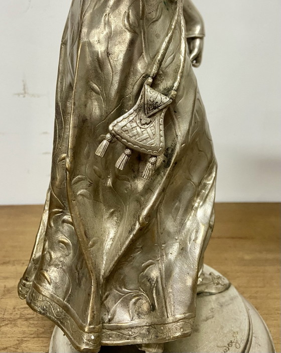 Image 1 of Importante coppia di sculture francesi in bronzo argentato di A.L. Gaudez