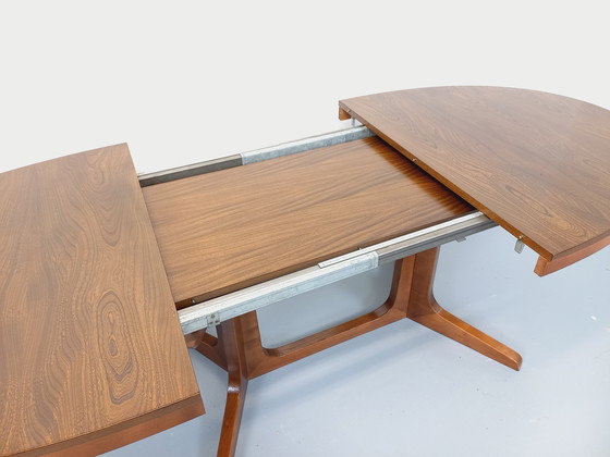 Image 1 of 60s-70s vintage Baumann elm wood oval dining table with extensions