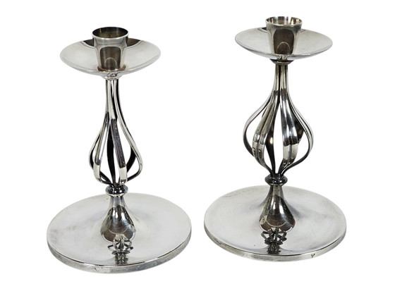 Image 1 of Keltum - Royal Van Kempen & Begeer - Gustav Beran - candlesticks (2) - silver-plated - signed - 60's