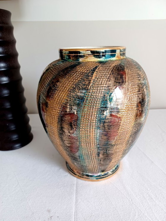 Image 1 of Authentic Hubert Bequet Quaregnon – Brutalist Sculptural Ceramics – Mid-Century Modern – Gold Glaze